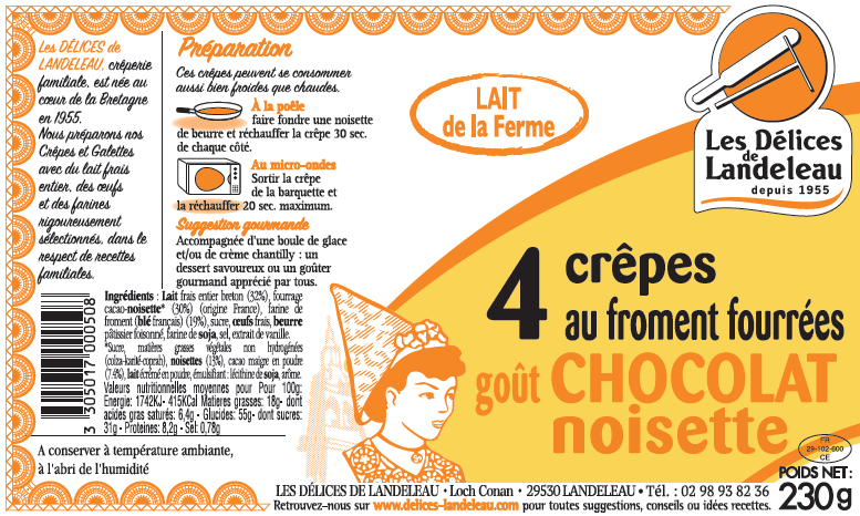 Crepes au froment fourrées chocolat-noisette Etiquette