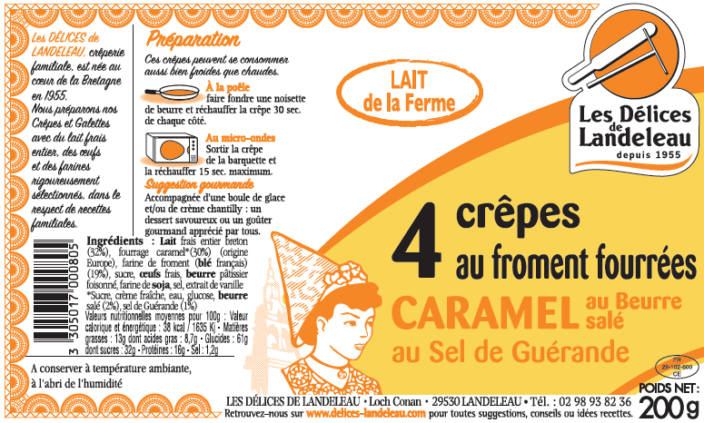 Crepes au froment fourrées caramel au beurre salé au sel de Guérande